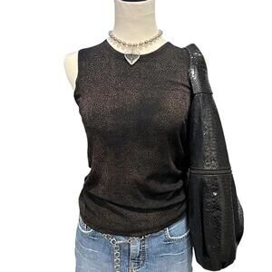 90s y2k black sleeveless top with grungy animal print